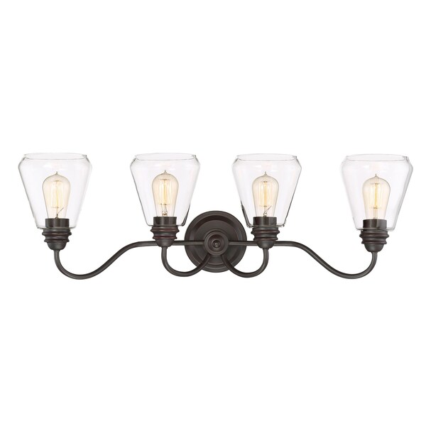 Designers Fountain Foundry 32.88in 4-Light Satin Bronze Industrial Indoor Vanity Light with Clear Glass Shades 90204-SB - main